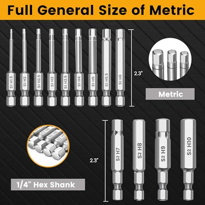 MulWark Hex Head Allen Wrench Drill Bit Set 13pcs Precision Metric S2 Steel – Magnetic Bits with Corrosion Resistance 1/4" Allen Key Bit Set - style: 13PC Hex Head Drill Bit Set