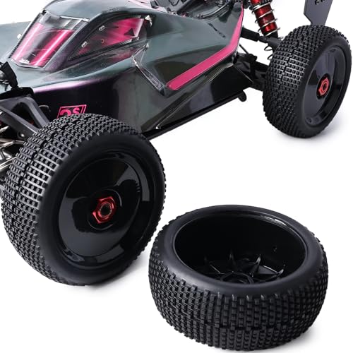 Preglued 17mm Hex 1/8 Scale RC Buggy Truggy Wheels and Tires RC Pin Tires Wheels for 1/8 Arrma Typhon 6S 3S Losi TLR 8IGHT X/E 2.0 XT/XTE Traxxas Team Associated HPI RC Off-Road Tyres (Black) - color: Black
