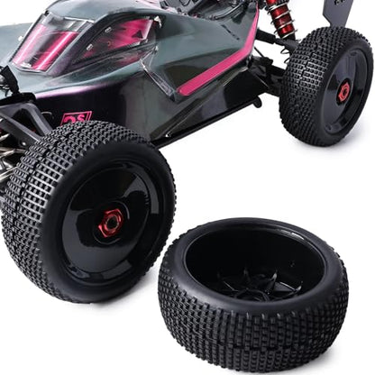 Preglued 17mm Hex 1/8 Scale RC Buggy Truggy Wheels and Tires RC Pin Tires Wheels for 1/8 Arrma Typhon 6S 3S Losi TLR 8IGHT X/E 2.0 XT/XTE Traxxas Team Associated HPI RC Off-Road Tyres (Black) - color: Black
