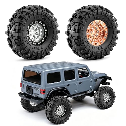 1.3" Beadlock Wheels and Tires for SCX24 TRX4M RC Crawler (Bronze) | CNC Aluminum Beadlock Wheels, Ultra-Soft Sticky Rubber Tires, Built-in Foam Inserts, 70*28mm - color: Bronze 368 F