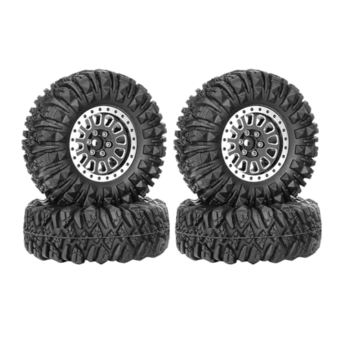 4PCS 1.3" Aluminum Alloy Beadlock Wheel Rims All-Terrain Tyre 70mm Rubber Tires Set with 5mm & 7mm Hex for 1/12 1/14 1/18 1/24 RC Rock Crawler Car Upgrade Parts (D-Black) - color: D-black