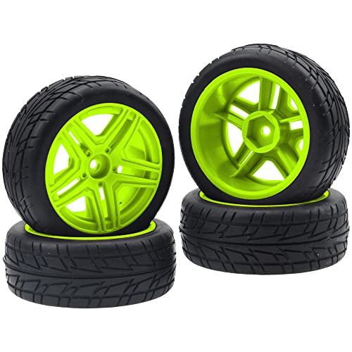 OD2.75'' 12mm Hex Hub Wheel Rims Nylon & Rubber Tires Compatible with HSP Tamiya HPI Kyosho Traxxas WLtoys 1/10 1/12 On-Road Touring Car,Wltoys 144001 Traxxas 1/16 Slash RC Buggy (Green) - color: Green