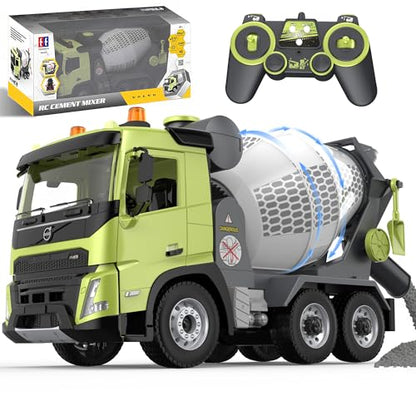 Double E Volvo FMX 1:20 RC Cement Mixer Truck - 360° Rotating Drum + 7 Realistic Sounds & LED Lights, 2.4GHz Anti-Interference for Multi-Vehicle Play - Construction Toy Adults - style: RC Mixer Truck