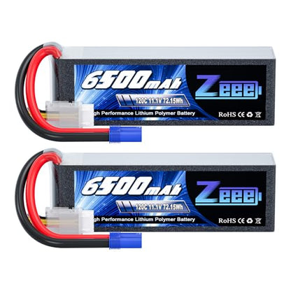 Zeee 3S Lipo Battery 6500mAh 11.1V 120C Soft Pack RC Battery with EC5 Connector for Helicopter Airplane Quadcopter RC Airplane RC Car Truck Boat(2 Pack)