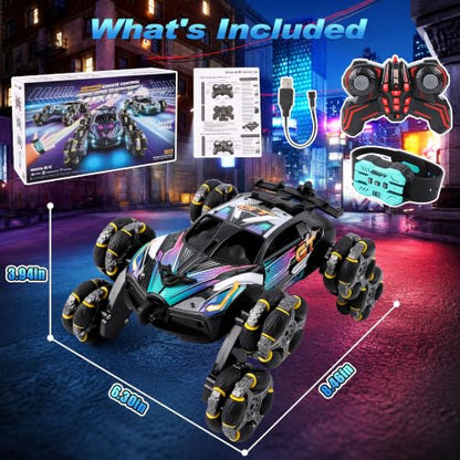 8-Wheel Drift Cars with Mist Spray, Gesture Sensing RC Stunt Car | 360° Rotation, Double-Sided Driving, LED Lights, All Terrain Off-Road Toy Gift for Kids Ages 6-12 - color: 8-wheel
