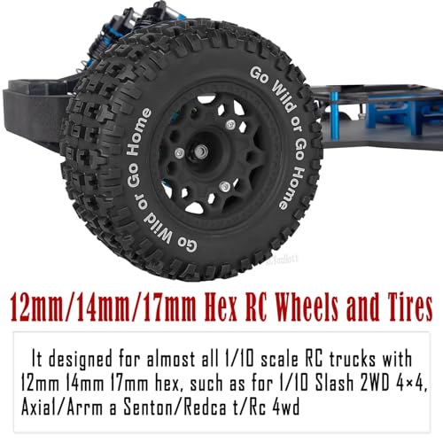 RC Truck Wheels Tires 12mm/14mm/17mm Hex for 1/10 Arrm a Senton/Slash 2WD 4WD 4×4/Axia1/Redca t/Rc4w d,w/Detachable Replace Running on Off-Road Tire RC Wheel Hex,Wheels and Tires,Black - color: Black- (Wheel Tires)