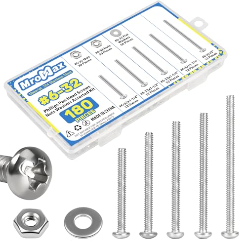 #6-32 x 1-1/4" to 2" Long Pan Head Machine Screw Kit for Electrical Outlets | 180Pcs with Nut Washer, 304 Stainless Steel UNC Fully Threaded Phillips Drive, for Outlet Box, Wall Plate, Furniture Assembly - size: #6-32(Long Screws Kit）