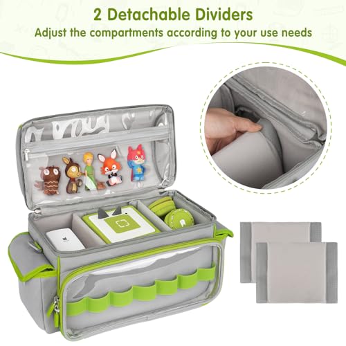 Carrying Case Compatible with Toniebox 2 & 1 Starter Set & Tonies Figures | Cute Storage Bag Fits for Tonies Characters,Headphones&Accessories, Travel Case with Clear Pocket&Speaker Window,Gray&Green - color: Grey&Green