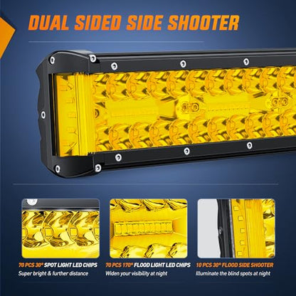 Nilight Side Shooter LED Light Bar 20 Inch Triple Row Spot Flood Combo Yellow Beam Lighting with 5Pin Rocker Switch Wiring Harness Kit for Off-Road Light on Truck SUV ATV UTV - color: Yellow - 20Inch Side Shooter Light Bar + Wiring Harness