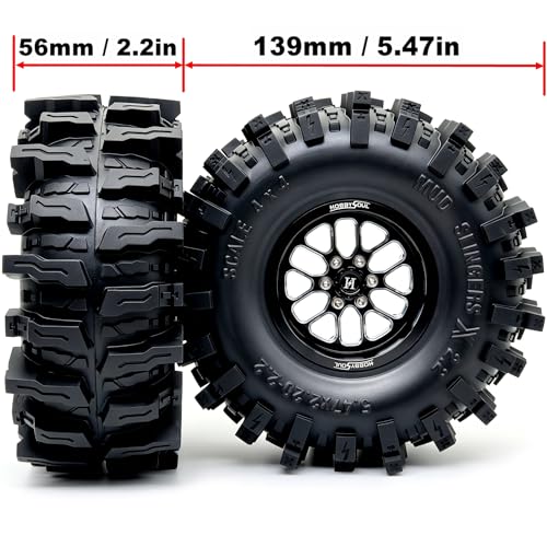 HOBBYSOUL 5.47'' Tall Mud Slingers X 2.2 beadlock Wheels and Tires 4-Pack | -11mm negative offset black beadlock wheel rims,T8 Compound Tire, For 1/10 RC Crawlers Truck Upgrades - color: Black, size: 139mm / 5.47inch Tall