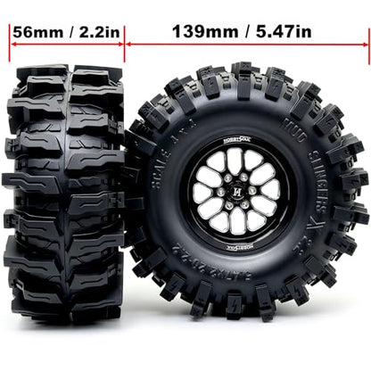 HOBBYSOUL 5.47'' Tall Mud Slingers X 2.2 beadlock Wheels and Tires 4-Pack | -11mm negative offset black beadlock wheel rims,T8 Compound Tire, For 1/10 RC Crawlers Truck Upgrades - color: Black, size: 139mm / 5.47inch Tall