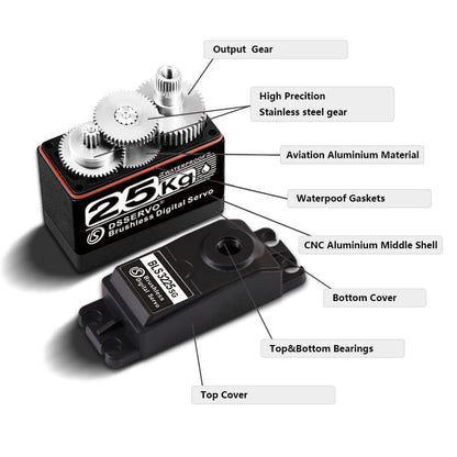 25kg/0.05s Brushless RC Servo Fast Steering Motor Digital Full Metal Gear Waterproof 180 Degree - size: 25KG (180°)