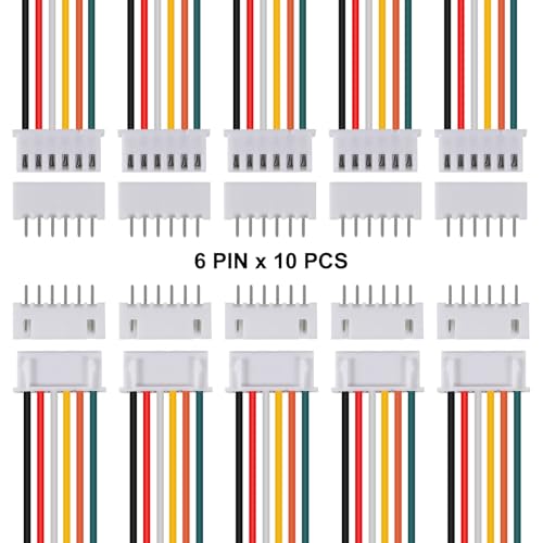 10Pairs JST-XH Connector Kit, XH 2.54mm 6 Pin Header Male and Female Connectors Plug Adapter with Flat Wire Cable 200mm 26AWG Compatible with JST XH (6P) - color: 6P