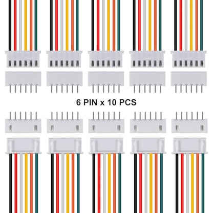 10Pairs JST-XH Connector Kit, XH 2.54mm 6 Pin Header Male and Female Connectors Plug Adapter with Flat Wire Cable 200mm 26AWG Compatible with JST XH (6P) - color: 6P