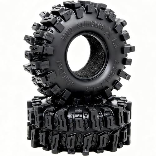 HOBBYSOUL 72mm RC 1.3 Tires Mud Slingers X 4-Pack For TRX4M SCX24 Crawlers | Super soft sticky tires for mud & rock climbing,foam inserts,upgrade for 1/18 TRX4M High Trail & 1/24 micro RC crawler - style: 1.3 Mud Slingers X Tires-72mm Tall