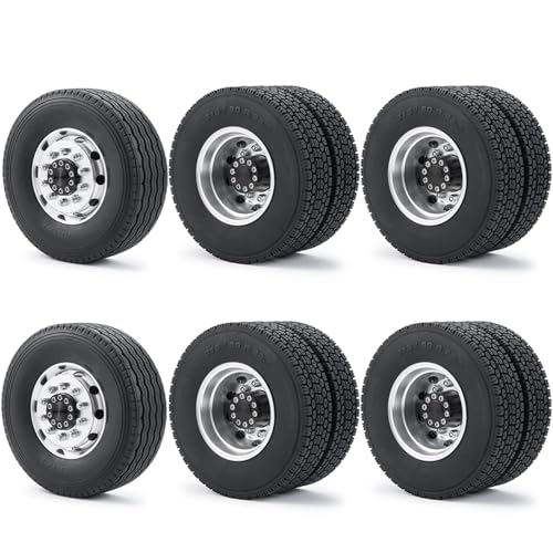 RC Car Toys Parts for Tamiya 1/14 6PCS Wheel Tires Complete Set Metal Front Rear Hub Rubber Tyre RC Tractor Truck Car Parts