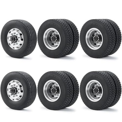 RC Car Toys Parts for Tamiya 1/14 6PCS Wheel Tires Complete Set Metal Front Rear Hub Rubber Tyre RC Tractor Truck Car Parts