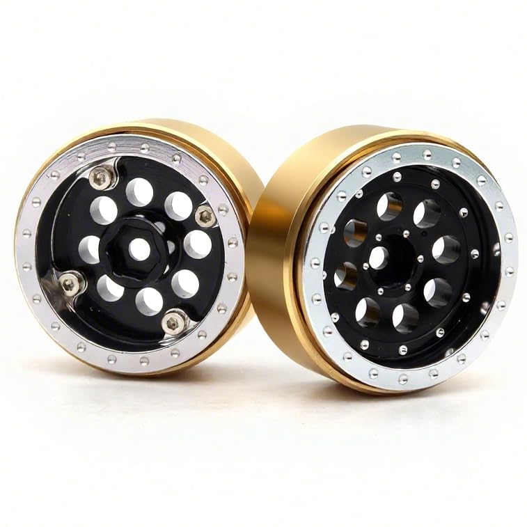 43g/rim 1.3 Beadlock Wheels Brass Weight 4-Pack For TRX4M SCX24 | adjustable offset silver & black wheel with 7mm hex hub, For 1/18 TRX4M & 1/24 micro RC crawlers Trucks Upgrades - color: Silver & Black