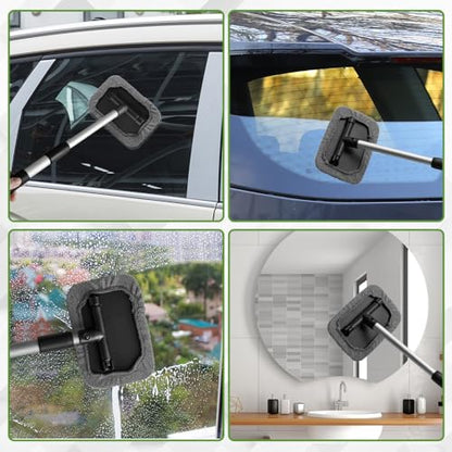 Windshield Cleaning Tool, Car Cleaning Window Tool, Car Window Cleaner with Unbreakable Extendable Handle and Microfiber Cloth, Scratch-Free Car Cleaning Brush for Auto Glass Wiper (Gray) - color: Gray