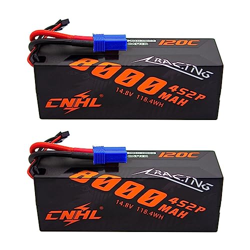 CNHL 4S Lipo Battery 8000mAh 120C 14.8V EC5 Plug Hard Case(2packs) | Delivers extended runtime and extra punch for 1/8 and 1/10 RC trucks, truggies, crawlers, big jumps, and heavy-duty bashing.