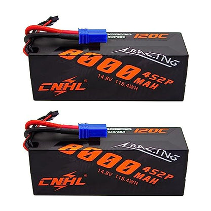 CNHL 4S Lipo Battery 8000mAh 120C 14.8V EC5 Plug Hard Case(2packs) | Delivers extended runtime and extra punch for 1/8 and 1/10 RC trucks, truggies, crawlers, big jumps, and heavy-duty bashing.