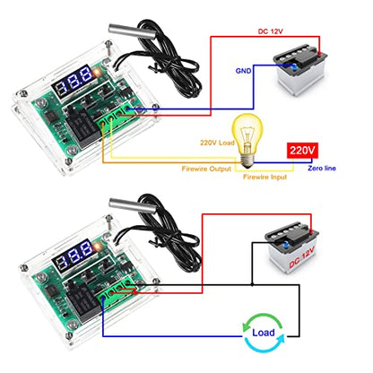4PCS W1209 12V DC Digital Temperature Controller Board with Case LED Display -50~110°C Electronic Temperature Control Module Switch Micro Thermostat with Waterproof NTC Probe - style: 4PCS x Blue