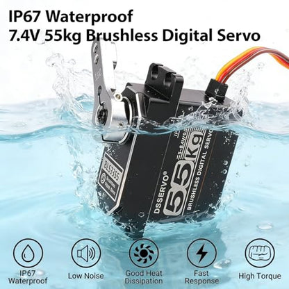 55KG Waterproof Brushless servo Full Metal Gears High Torque Fast Digital Servo for 1/8 1/10 1/12 RC Car/Shockproof Rc Car Servo (270 Degree) - color: Black 270 Degree