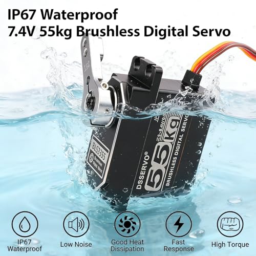 55KG Brushless servo Full Metal Gears High Torque Fast Digital Servo for 1/8 1/10 1/12 RC Car/Shockproof Rc Car Servo (180 Degree) - color: Black180 Degree