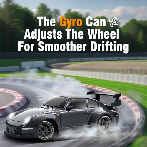 RC Drift Car Pro Upgraded with Gyro, 1:24 Full Proportional Remote Control Car, 25KM/H 4WD High Speed RC Cars with Lights, Extra Racing Tires, Vehicle for Adults Kids Boys Girls, Gray - color: Gray