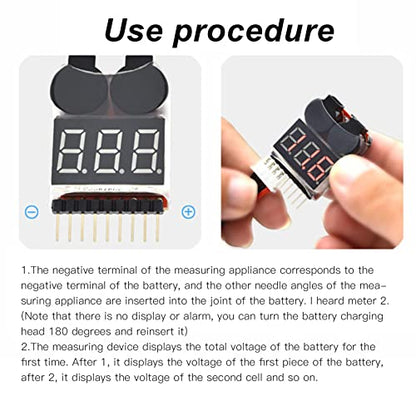 4 PCS 2 in 1 1 8S Lipo Battery Voltage Tester Monitor, Low Voltage Buzzer Alarm RC Battery Checker, Lipo Tester, RC Monitor