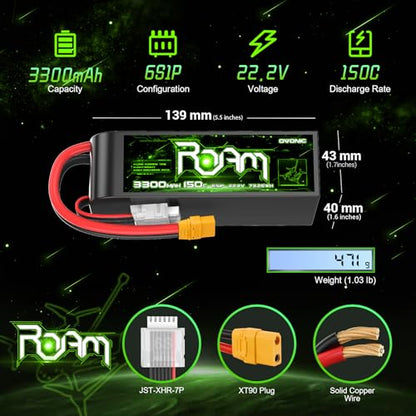 OVONIC 6S Lipo Battery 3300mAh 22.2V 150C with XT90 Plug for RC Truck Truggy Buggy Tank RC Car Racing Hobby