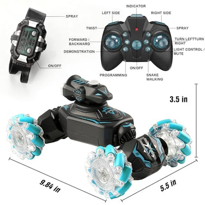 Gesture Sensing Remote Control Car, RC Cars Toys for Boys Age 6-12, 4WD Hand Controlled Twist & Transform 360° Spins Stunt Car with Mist, Light & Music, 8-10 Year Old Boys Birthday Gift Blue - color: Blue