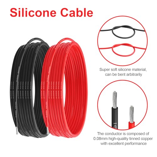 16 AWG Silicone Wire, 20 ft Red and 20 ft Black | Flexible fine-strand tinned copper cable with heat-resistant silicone insulation for batteries, RC and electronics wiring. - style: 16awg/40ft