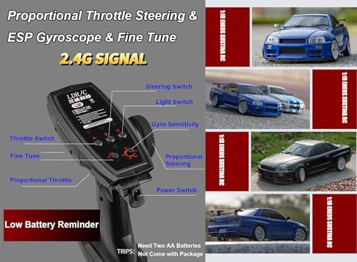 RC Drift Car with Gyro 1/18 Scale LDRC Drift Car Remote Control RWD | Hobby Drifting Vehicle Full Proportional ESP Gyroscope Metal Drive Shaft Alloy Shell Adult LD1899