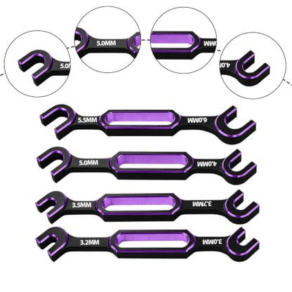 4PCS RC Wrench 3.0/3.2/3.5/3.7/4.0/5.0/5.5/6.0mm Turnbuckle Nut Ball Joint Remover RC Repair Tool for RC Crawler Car Boat RC Drone Upgrade Parts, Purple - color: Purple
