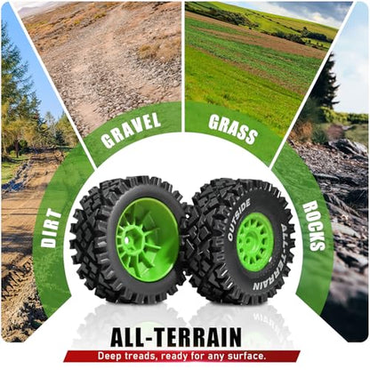 4PCS Pre-Glued 1/14 RC Tires and Wheels, 68×28mm All-Terrain Rubber Short Course Truck Tires with 12mm Hex Nylon Rims for ARRMA Mojave GROM, 1/14 1/18 RC Off-Road Trucks Green - color: Green