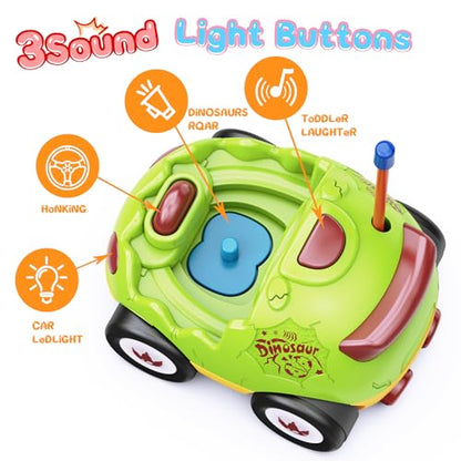 Kidz do 2 Pack Dinosaur Toys Remote Control Cars for Toddlers Ages 2 3 4 5, Christmas Birthday Gifts for 2-5 Year Old Boys, Dinosaur RC Car Toys with Music and Lights (Green Blue) - color: Blue&green