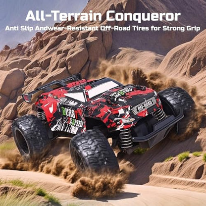 1/18 Remote Control Car with 2 Rechargeable Batteries for Boys Age 3-12 | 2.4GHz All Terrain RC Car with LED Lights & Replaceable Shell, 30 Km/h Off-road RC Truck, Gift for Kids & Beginners