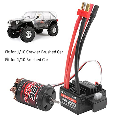 3 - Slot 30T 550 Brushed Motor with 80A ESC Replacement Set, High - Torque RC Crawler Motor for 1/10 & 1/12 Brushed RC Cars, Copper Windings & Double Ball Bearings