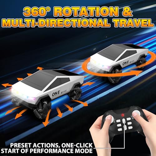 1/16 RC Drift Car 2.4Ghz 4WD Remote Control Cars with Spray & Led Lights 1/28 Scale Gesture Sensing RC Stunt Cars Toys for 6-12 Years Old Boys Girls