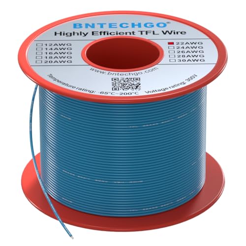 BNTECHGO 22AWG FEP Teflon Coated Wire Blue 100ft Tin-Plated Copper | 22 Gauge Strands Wire High-Temp FEP Insulation, -65°C to 200°C Rated, Aerospace Wiring, Medical Wiring, Scientific Equipment - size: 100ft Blue