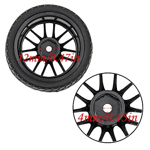12-Spoke 12mm Hex Hub Wheel Rims & Rubber Tires Compatible with HSP Tamiya HPI Kyosho 1/10 On Road Touring Car WLtoys 1/14 144001 Traxxas 1/16 Slash RC 1/18 A959B Buggy (Black)