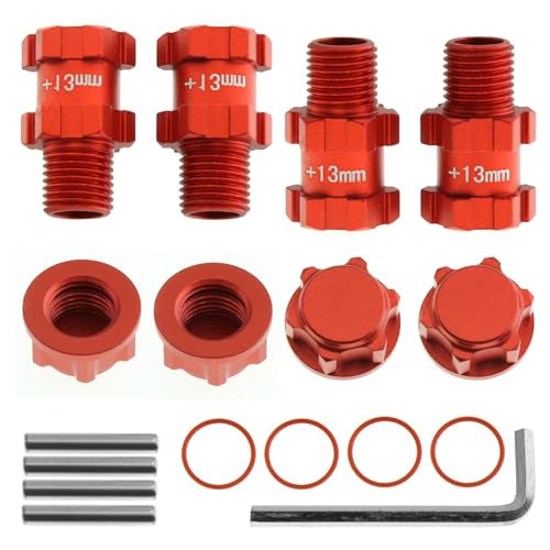RC Wheel Hex 13mm Extended Wheel Hub Drive 14mm to 17mm with Anti-dust Cap Nuts 17mm Alum for Arrma Senton Granite Big Rock Vorteks 3S Senton Granite Mega550 Infraction Mega570 Upgrade Parts (Red)