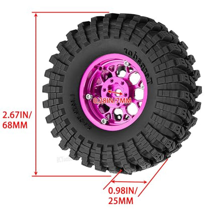 RC 1.3 Beadlock Wheel Tires Set (4PCS) for 1/24 SCX24 1/18 TRX4M RC Crawler Car,Aluminum 1.3 Beadlock Wheels and Tires,Wheel Rim,Pink - color: Pink- (Rc WheelsTires)