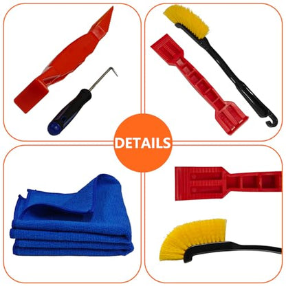 5Pcs Car Weatherstrip Installation & Cleaning Tool Kit – 2 Microfiber Towels, Groove Brush, Dual-Head ABS Shovel & 90° Metal Hook for Trim Groove, Roof Seal & Sunroof Strip