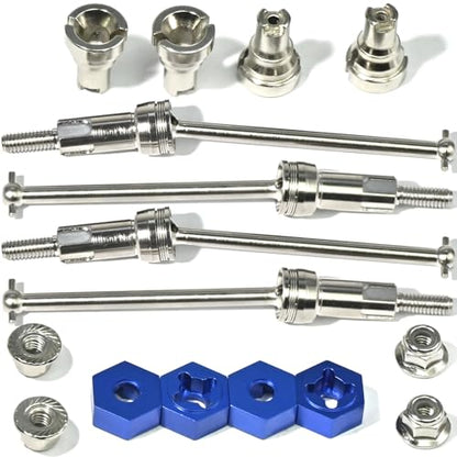 Hardened Steel CVD Driveshaft Front Rear with Hexs, Nuts, Drive Center Cup, Drivershaft Dogbone CVD Compatible with ARRMA 1/18 Mojave Granite GROM ARA2102, Replace #ARA311198 (Silver,Blue) - color: Silver-blue