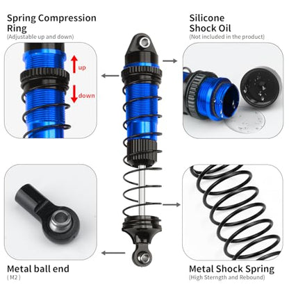 LSG 4Pcs Aluminum RC Shock Absorber Threaded Shocks for 1/18 LOSI Mini LMT 4x4 Brushed Monster Truck RTR Suspension Damper Upgrades Parts (Blue) - color: Blue