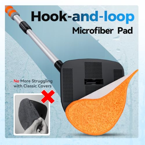 XINDELL Interior Windshield Cleaner Tool, Car Window Cleaning Kit with 4 Reusable Microfiber Pads, Extendable Handle & 360° Rotating Head, Streak-Free Auto Glass Wiper for Truck SUV RV - color: Orange