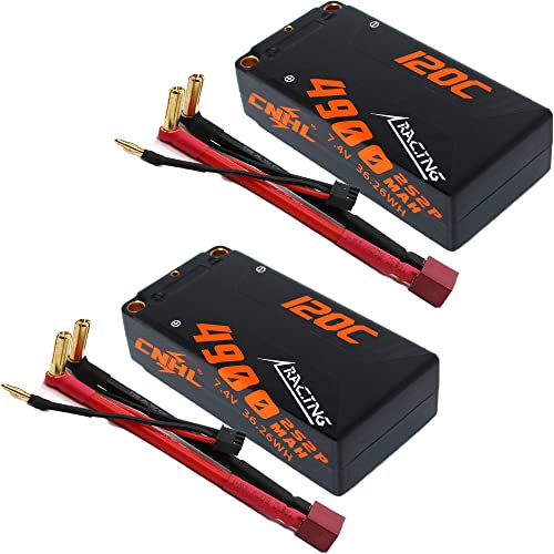 CNHL 4900mAh 2S Shorty Lipo Battery 7.4V 120C with 5mm to Deans(2 Packs) | Compact shorty format centers chassis weight for responsive control in 1/10 RWD drift, racing buggies, and trucks.