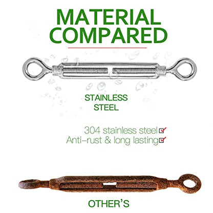 6PCS M10 Eye & Eye Turnbuckle 304 Stainless Steel Turnbuckle Wire Rope Tension Heavy Duty Turnbuckles for Cable Railing Wire Rope Hardware Kit (M10, Eye & Eye) - style: Eye & Eye-M-10